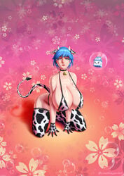 bell_collar blue_hair collar cow_ears cow_girl cow_horns cow_print cow_print_bikini cow_print_thighhighs cow_tail female female_only femsub gloves heart-shaped_pupils hucow huge_breasts kneeling lineslayer lingerie looking_at_viewer milk_carton revealing_clothes slave slave_collar slavegirl submissive_female