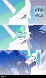 absurd_res alicorn anthro blush closed_eyes comic duo equid equine female female/female friendship_is_magic hasbro hi_res hooves horn horse incest kissing mammal my_little_pony pony princess_celestia_(mlp) princess_luna_(mlp) sibling sister sisters speech_bubble tiarawhy unicorn_horn wings yuri