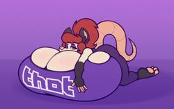 anthro big_breasts breast_press breasts bursting_breasts didelphid eyeshadow female gigantic_breasts huge_breasts hyper hyper_breasts long_hair makeup mammal marsupial purple_eyeshadow red_hair solo stunnerpony tania_tlacuache thick_thighs tight_clothing twitch_thot virginia_opossum