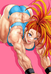 1girls ass bandaid bent_over biceps blue_eyes bra brown_hair captain_mizuki clothing daraz18aka earrings female hi_res jewelry muscle muscular_female one-punch_man ponytail sports_bra sportswear sweat thick_thighs thighs tied_hair underwear wristband