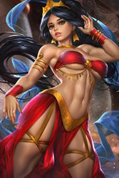 1girls aladdin arabian_clothes belly_dancer belly_dancer_outfit black_hair bracelet brown_eyes brown_skin cleavage clothed clothed_female clothes clothing dark-skinned_female dark_skin disney disney_princess evil_queen_jasmine exotic exotic_dancer female female_only fully_clothed harem_girl harem_outfit large_breasts neoartcore olive-skinned_female olive_skin persian_clothing princess_jasmine realistic royalty slave_outfit solo toned_female