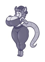 anthro beanie big_breasts breasts cleavage clothed clothing didelphid female greyscale hat headgear headwear huge_breasts huge_thighs mammal marsupial monochrome simple_background solo stunnerpony tania_tlacuache thick_thighs virginia_opossum white_background wide_hips