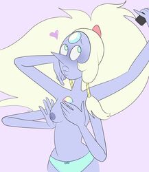 :3 blush bow_panties breasts cartoon_network female_only fusion gem_(species) gem_fusion lips multi_arm multi_limb nipples opal_(steven_universe) panties pointy_nose purple_skin selfie steven_universe susiebeeca topless topless_female underwear