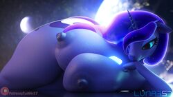 16:9 1girls 3d 4k absurd_res anthro anthrofied areola big_breasts blue_body blue_fur blue_hair blue_theme breasts cutie_mark digital_media_(artwork) equid equine ethereal_hair female female_only friendship_is_magic fur furry glowing hair hasbro hi_res horn huge_breasts huge_thighs lunar57 lying mammal my_little_pony nipples on_side princess_luna_(mlp) solo sparkles thick_thighs unicorn widescreen