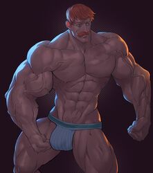 1boy bara bulge escanor hunk jockstrap luxuris male male_only muscles muscular nanatsu_no_taizai seven_deadly_sins solo solo_male underwear white_underwear