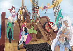 11girls 1boy 6+girls aladdin anna_(frozen) arabian arabian_female ariel asian asian_female atlantean atlantis:_the_lost_empire barefoot beauty_and_the_beast belle black_hair blonde_hair breasts clothed commission company_connection crossover dark-skinned_female dark_skin disney disney_princess elsa_(frozen) fa_mulan female frozen_(film) hercules_(disney) kida kirass large_breasts light-skinned_female light_skin medium_breasts megara mermaid moana moana_waialiki mulan pirate polynesian princess_jasmine rapunzel red_hair ship small_breasts tangled the_little_mermaid the_princess_and_the_frog tiana tribal_tattoo white_hair