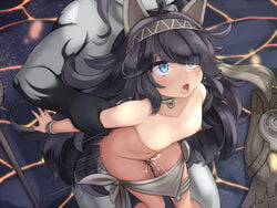 black_hair blue_eyes breasts cat_ears cat_girl catgirl collar collarbone cum doggy_style grabbing_from_behind kasli_the_scourge long_hair messy_hair nipples penetration rape small_breasts staff tagme the_battle_cats tsujill undressed vaginal_penetration wristband