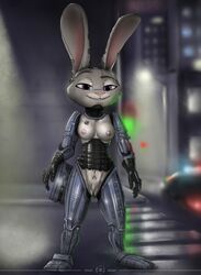 1girls anthro breasts disney dragonnetstorm female furry furry_only hi_res judy_hopps lagomorph leporid machine mammal medium_breasts nipples pussy rabbit robocop robot smile solo standing zootopia