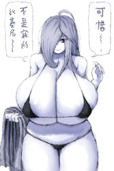 2b213 ahoge big_breasts bursting_breasts chinese_text hair_over_one_eye huge_breasts long_hair mature_female mei's_mother_(2b213) micro_bikini milf solo_female swimsuit translation_request