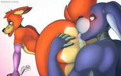 2boys absurd_res anal animatronic anthro anus armwear ass_up bodily_fluids bonnie_(fnaf) bubble_butt butt canid canine clothed clothing dominant dominant_male duo ears_down five_nights_at_freddy's fox foxy_(fnaf) freckles fur gay girly gradient_background hair hi_res kneeling lagomorph leporid licking looking_back looking_pleasured machine male male/male mammal mesoplush oral partially_clothed perineum pink_armwear pink_clothing pivoted_ears presenting presenting_hindquarters purple_body rabbit red_body red_eyes rimming robot saliva saliva_on_anus saliva_on_tongue sex simple_background spread_butt spreading submissive submissive_male tongue tongue_out video_games