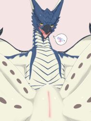 blush capcom dragon female feral flying_wyvern genitals hi_res legiana looking_at_viewer monster_hunter nude open_mouth pussy refl3ctron simple_background solo teeth tongue wings wyvern