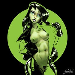 black_hair breasts disney green_eyes green_skin kim_possible latex lemonbird pussy shego tagme undressing unshaved_pussy