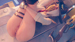 1girls 3d anus ashe_(overwatch) bottomless female female_only overwatch presenting presenting_pussy pussy shaved_pussy sixplusone solo