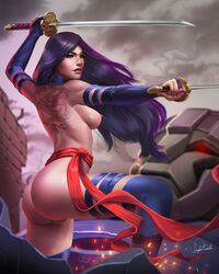 1girls back_tattoo betsy_braddock big_ass big_butt douglas_bicalho elizabeth_braddock female female_only katana kwannon marvel marvel_comics naked naked_female nipple nude nude_female psylocke purple_hair pussy pussy_lips sentinel solo straight_hair sword vagina wide_hips x-men