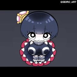 1girls animated barking black_hair blood blood_stain chain_chomp chibi_style chompette crown dress edit female female_only large_breasts mario_(series) new_super_mario_bros._u_deluxe nintendo open_mouth popping_out riding seiro_art short_hair skirt smiling solo solo_female surprised teeth wide_eyes wrist_cuffs wristband