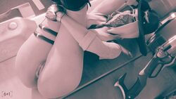 3d anus ashe_(overwatch) ass black_and_white blizzard_entertainment female overwatch pussy sixplusone solo