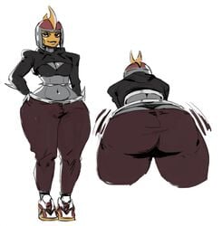 2019 anthro anthrofied ass ass_shake bent_over big_ass big_butt bisharp bra breasts cleavage clothed clothing cropped_jacket dat_ass female female_only huge_ass jacket looking_at_viewer midriff nintendo pokémon_(species) pokemon redblacktac sneakers solo thick_ass thick_thighs thong twerking wide_hips