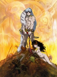 1boy 1girls artist_request conan_the_barbarian_(series) cosplay female inuyasha kagura_(inuyasha) male sesshoumaru uncensored