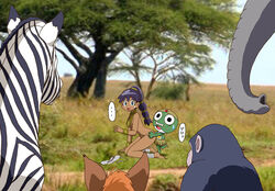 animal ass_grab blush chimpanzee dark_skin elephant female hyena keroro keroro_gunsou smile zebra