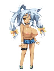 animal_ears bad_proportions blush breasts highres huge_breasts nipples no_bra shortstack smile