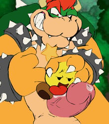 1boy 1girls arousal bedroom_eyes big_penis bimbo blush blushing bowser bowser's_inside_story chippy claws cock_hungry cock_worship disembodied_head enjoying erection fellatio female green_shell grin horn horns huge_cock huge_penis koopa licking licking_penis male mario_(series) mario_and_luigi_(series) nintendo open_mouth oral praiz precum saliva scalie sex shell sloppy smile spiky_shell star starlow straight straight_hair tongue tongue_out vein veiny_penis video_games waddling_head