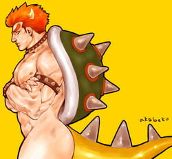 akabeko bara bowser horns male male_only mario_(series) muscles nintendo nude personification shell tail