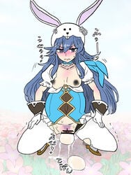 @_@ alternate_costume angry blue_eyes blue_hair breasts breasts_out bunny_ears bunny_girl bunnysuit censored clenched_teeth easter egg egg_laying embarrassed female_pubic_hair fire_emblem fire_emblem_awakening fire_emblem_heroes humiliation kuroihi_(kuroihitsuji) long_hair lucina_(fire_emblem) lucina_(spring)_(fire_emblem) medium_breasts nintendo nipples pregnant pubic_hair pussy squatting