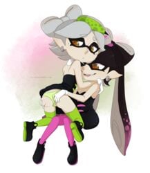 +_+ 2girls anal_fingering artist_name ass ass_grab bare_shoulders black_dress black_hair black_shoes breasts callie_(splatoon) cameltoe cleavage clothes_pull cousins detached_collar domino_mask dress dress_lift dress_pull earrings eyebrows_visible_through_hair fangs feet_apart female female_only fingered_from_behind fingering food food_on_head full_body gloves gradient gradient_background green_legwear green_panties green_underwear grey_hair groping half-closed_eyes hands_up hotaao incest inkling jewelry kneeling knees_together knees_together_feet_apart legwear long_hair looking_back looking_down marie_(splatoon) mask merunyaa mole mole_under_eye multiple_girls object_on_head one_eye_closed open_mouth pantsu pantyhose pink_legwear pointed_ears shoes short_dress short_hair short_jumpsuit simple_background sitting small_breasts smile splatoon spread_legs strapless strapless_dress sushi taken_from_behind teeth tentacle tentacle_hair text thighhighs tied_hair tumblr tumblr_username twintails underwear web_address white_background white_gloves wink yellow_eyes yuri