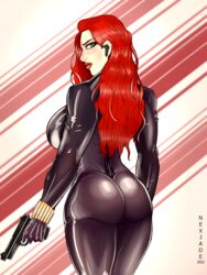 1girls black_widow_(marvel) bodysuit dat_ass female huge_ass huge_breasts latex long_hair marvel marvel_comics natasha_romanoff nexjade pale-skinned_female red_lipstick solo superheroine thick_lips