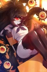 1_eye 2019 artist_name artist_signature ass black_hair black_legwear black_thighhighs blue_sailor_collar blush breasts colored_skin crop_top cyclops dated female female_only gazer_(monster_girl_encyclopedia) grey_skin high_resolution large_ass large_breasts long_hair looking_at_viewer merunyaa monster_girl monster_girl_encyclopedia multi_eye navel pantsu patreon_username pixiv_username pleated_skirt purple_skin red_eyes sailor_collar sailor_dress school_uniform serafuku shoes sitting skirt slit_pupils solo tentacle thighhighs tied_hair underwear uniform very_long_hair