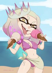 female female_only food ice_cream inkling merunyaa navel nintendo pearl_(splatoon) seifumeru solo splatoon splatoon_2 squid swimsuit tumblr_username web_address