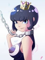 chain chain_chomp chompette collar earring female hotpinkevilbunny mario_(series) new_super_mario_bros._u_deluxe nintendo nipple sharp_teeth short_hair super_crown white_background