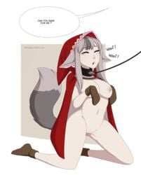 1girls animal_ears areolae artist_name barking begging begging_pose blush bondage breasts brown_background brown_footwear brown_legwear brown_mittens brown_socks closed_eyes clothing collar dipstick_tail english english_text eyebrows_visible_through_hair female female_only femsub fire_emblem fire_emblem_fates fire_emblem_if footwear full_body functionally_nude functionally_nude_female grey_hair grey_tail high_resolution hood human_pet humiliation kneeling leash legwear light-skinned light-skinned_female long_hair medium_breasts merunyaa multicolored_hair multicolored_tail naked_hood nintendo nipples nude nude_female onomatopoeia outline paw_pose petgirl petplay red_hood sidelocks simple_background socks solo source_request speech_bubble streaked_hair sweatdrop tail text tumblr_username two-tone_background two-tone_hair upper_teeth vagina velouria_(fire_emblem) web_address white_background white_outline wolf_tail woof