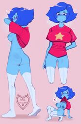 1girls ass big_breasts blue_hair blue_skin blush bottomless breasts cartoon_network female female_focus female_only gem_(species) hearts lapis_lazuli_(steven_universe) looking_at_viewer nipples pussy red_shirt shirt shirt_lift short_hair simple_background smolsuccubus steven_universe tagme thick_thighs thigh_pinch thigh_squish thighhighs trimmed_pubic_hair vagina white_socks