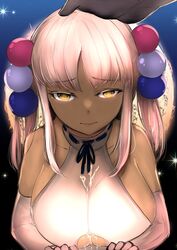 1girls big_breasts breasts clothed_female cum cum_on_breasts cum_on_clothes dark-skinned_female dark_skin hand_on_head headpat hololive hololive_english hololive_english_-council- male_pov orange_eyes pink_hair pov pov_eye_contact revealing_clothes syntier13 tight_clothing tsukumo_sana twintails virtual_youtuber