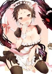 1girls big_breasts black_hair blush breasts bungo_stray_dogs cat_ears catgirl genderswap_(mtf) lingerie maid maid_headdress maid_lingerie maid_uniform multicolored_hair raimu_(yuzu-raimu) rule_63 ryuunosuke_akutagawa thick_thighs thighhighs thighs white_hair