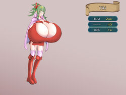 1girls adult bare_thighs boots breast_expansion cape cleavage english_text fire_emblem fire_emblem_awakening fire_emblem_heroes gameplay_mechanics garter_straps gigantic_breasts gloves green_eyes green_hair grey_background hand_on_own_chest hyper_breasts looking_at_viewer medium_hair nintendo pointy_ears ponytail solo stats text thigh_boots thighhighs tiki_(adult)_(fire_emblem) tiki_(fire_emblem) zanteisan