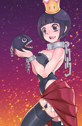 adorable bob_cut breasts chain_chomp chompette cleavage cute female garter_straps its_just_suppi looking_at_each_other mario_(series) new_super_mario_bros._u_deluxe nintendo sharp_teeth smile super_crown super_mario_bros. thighs watermark wholesome