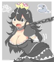 black_dress breasts chain_chomp chains chompette crown female mario_(series) momosemocha new_super_mario_bros._u_deluxe nintendo super_crown super_mario_bros.