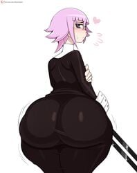 ambiguous_gender androgynous ass ass_focus big_ass bottom_heavy crona_(soul_eater) fat_ass favorite grey_eyes huge_ass jiggle jinu motion_lines nervous pink_hair ragnarok_(demon_sword) round_ass solo soul_eater thick_ass thick_thighs wide_hips