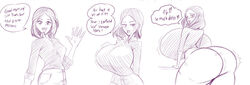 1girls ass ass_expansion breast_expansion breasts dialogue female female_only huge_ass huge_breasts overgrowingassets samsung samsung_sam sequence solo solo_female