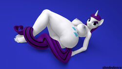 3d_(artwork) ? anthro ass barefoot big_butt blue_eyes breasts cutie_mark digital_media_(artwork) equid equine feet female friendship_is_magic goth gothify hair hasbro horn horse looking_at_viewer lying mammal multicolored_hair my_little_pony nipples nude on_back pony purple_hair rarity_(mlp) shadedance smile solo source_filmmaker straight_hair thick_thighs two_tone_hair unicorn