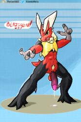 1boy anthro atomicmeta avian big_penis blaziken blazikenweek bodily_fluids bottomless clothed clothing cum cum_drip cum_on_ground dripping foreskin fur furry furry_only genital_fluids genitals hi_res looking_at_viewer male male_only male_pokemon mega_blaziken mega_evolution muscular nintendo penis pokemon pokemon_(species) precum precum_drip sleeveless text uncut video_games