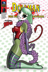 batty_boop black_eyes blush clown clown_girl clown_makeup clown_paint dan_mendoza devil_tail dollman feather_boa gloves green_hair looking_at_viewer nipples platform_footwear platform_heels tagme white_skin