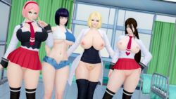 3d 3d_(artwork) 4girls academy_uniform_(bible_black) alternate_costume areolae bible_black big_breasts blonde_hair blue_hair boruto:_naruto_next_generations breasts brown_hair busty clothing cosplay curtains female female_only forehead_mark honey_select hyuuga_hanabi hyuuga_hinata illusion_soft infirmary looking_at_viewer meish milf multiple_girls nail_polish naruto naruto_(series) necktie nipples no_panties pink_hair pussy sakura_haruno school_uniform skirt smile standing stockings take_your_pick thighhighs tsunade voluptuous