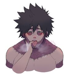 1boy black_hair dabi fingers_in_mouth male male_focus male_only my_hero_academia piercing piercings scar scarred soleildrop solo_male submissive submissive_male todoroki_touya tongue tongue_out tongue_piercing touya_todoroki