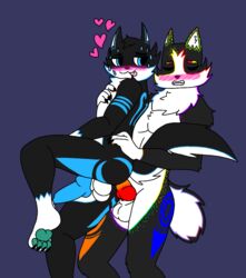 2boys anal_penetration anal_sex balls big_ass black_fur blue_background blue_eyes blue_fur blue_pawpads blue_penis claws colored_eyebrows cute dan_(deadtale) deadtale eyes_closed fang_(deadtale) furry furry_only hand_on_chest hearts knot knotting leg_up long_tail looking_at_partner male/male male_penetrated pawpads pink_tongue pleasured rainbow_fur rainbow_pawpads rainbow_penis riskaver_(artist) short_tail sweating tongue wolf wolf_ears wolf_tail yiff