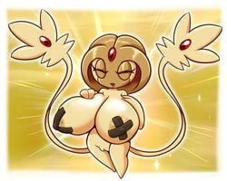 anthro areola big_breasts breasts closed_eyes female genitals huge_breasts latiar legendary_pokemon nintendo nipple_outline pokémon_(species) pokemon pokemon_(species) pussy shortstack solo uxie video_games