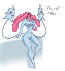 anthro breasts female genitals latiar legendary_pokémon mesprit nintendo nipples nude pokémon_(species) pokemon pussy simple_background solo video_games white_background wide_hips