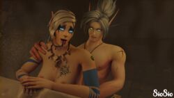 ahe_gao bath blood_elf blood_elf_male bone_necklace character_sio female half_elf male piercing sex shoulder_grab silver_hair sionia_dustcloud siosioart tahk_silverheart tattoo tongue_out world_of_warcraft